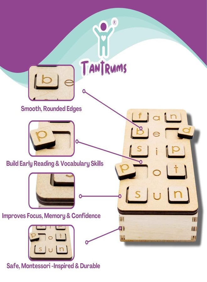 Tantrums Wooden Letter Board Game, Three Word Spelling Practice Set with CVC Words, Educational Learning Toy for 3+ Years, Spelling Fun Toy for Vocabulary Word Builder and Fun Learning CVC - Image 3